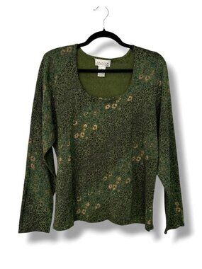 Uniform Y2K Silk Knit Leopard Print Floral Graphic Long Sleeve Sweater Top XL